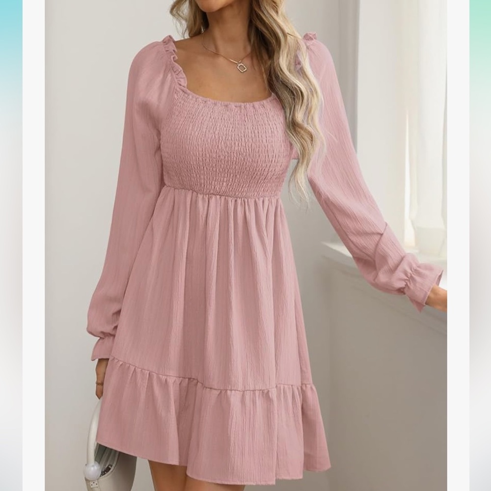 Clarisbelle | light pink square neck mini smocked dress, size XL - Picture 2 of 6